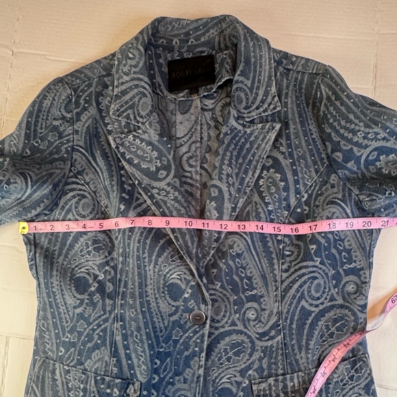 Solitaire Paisley Denim Blazer Jacket Size L Blue Western Boho Tailored Jacket - Picture 8 of 11